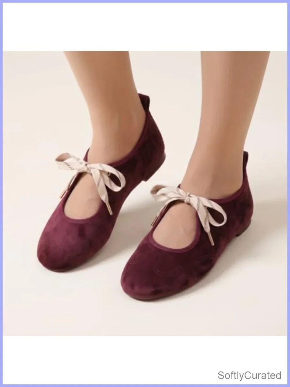 Women's Velvet Bow Ballet Flats Mary Jane Memory Foam Round Toe Slip On